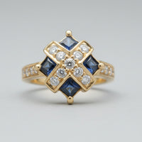 Sapphire & Diamond Geometric Cross Ring