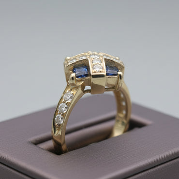 Sapphire & Diamond Geometric Cross Ring