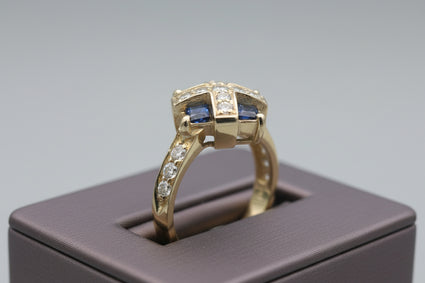 Sapphire & Diamond Geometric Cross Ring