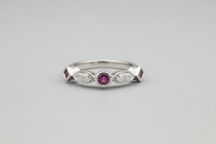 Ruby and Diamond Geometric Bezel Ring