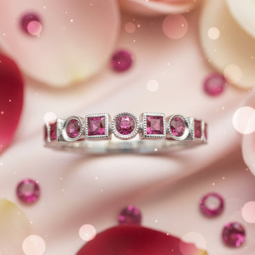 Alternating Bezel Ruby Band