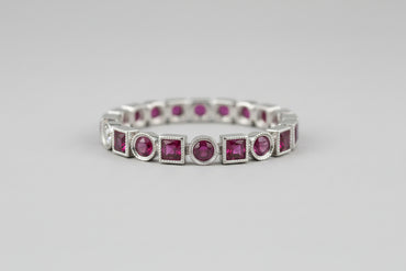 Alternating Bezel Ruby Band