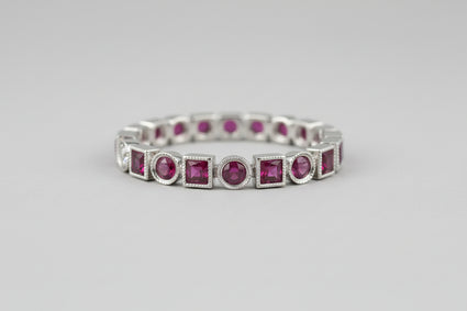 Alternating Bezel Ruby Band