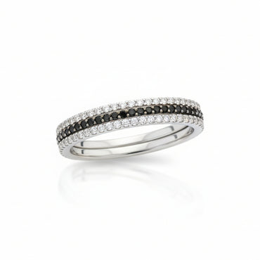 Triple-Row Black & White Diamond Band