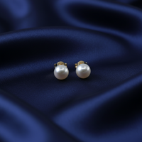 Akoya Pearl Stud Earrings — Navy Silk