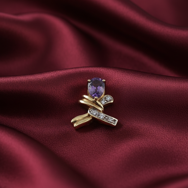 Amethyst & Diamond Floral Ribbon Pendant — Crimson Silk