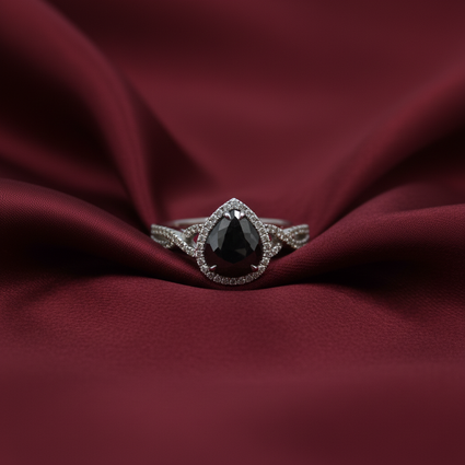 Black Diamond Halo Ring - Deep Burgundy Silk