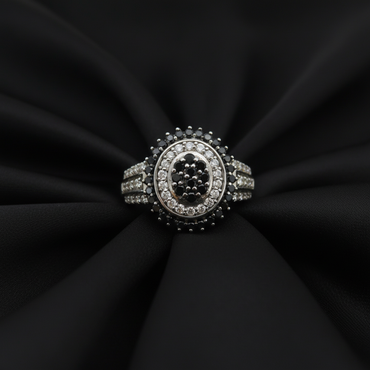 Black & White Diamond Cluster Ring - Matte Black Silk