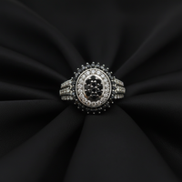 Black & White Diamond Cluster Ring - Matte Black Silk