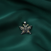 Black & Yellow Diamond Butterfly Pendant - Forest Green Silk