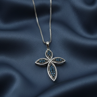 Blue Diamond Cross Pendant — Steel Blue Silk