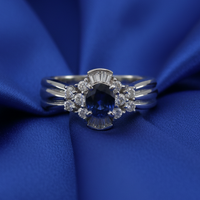 Blue Sapphire & Diamond Ring - Royal Blue Silk