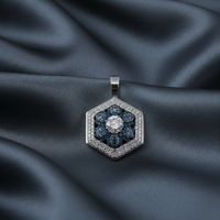 Blue & White Diamond Hexagonal Pendant — Gunmetal Silk