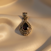 Dark Garnet Ornate Teardrop Pendant