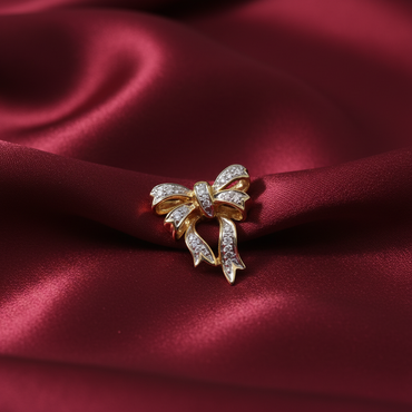 Diamond Bow Pendant — Ruby Red Silk
