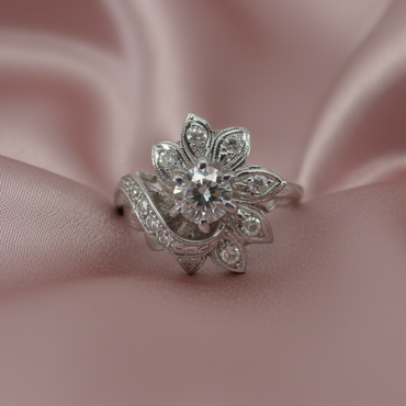 Diamond Floral Spray Ring - Dusty Rose Silk
