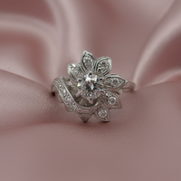 Diamond Floral Spray Ring - Dusty Rose Silk