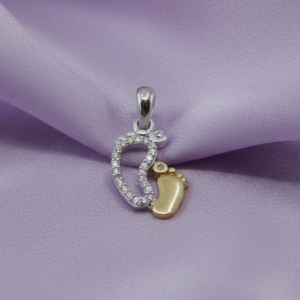 Diamond Heart & Baby Footprint Pendant - Lavender Silk
