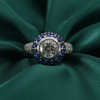 Diamond & Sapphire Halo Ring - Emerald Green Silk
