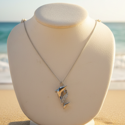 Double Dolphin Pendant on Bust — Beach
