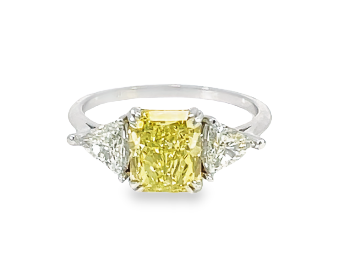 18K Two-Tone Custom Made GIA Certified 2.09 Fancy Intense Yellow Diamond with Side