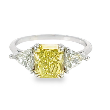 18K Two-Tone Custom Made GIA Certified 2.09 Fancy Intense Yellow Diamond with Side