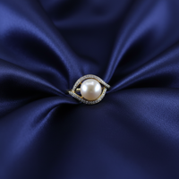 Freshwater Pearl & Diamond Bypass Ring — Navy Silk