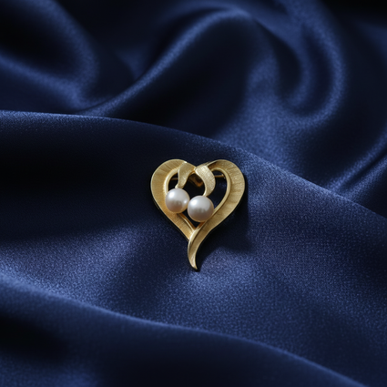 Freshwater Pearl Heart Pendant — Navy Silk
