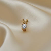 Gold Diamond Solitaire Pendant - Champagne Ivory Silk