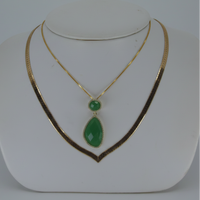 Green Gemstone & Herringbone Layered Necklace Set