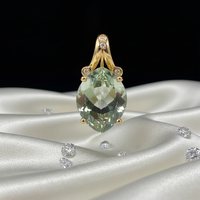 14KT Yellow Gold Oval Green Amethyst & Diamond Accent Pendant