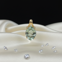 14KT Yellow Gold Oval Green Amethyst & Diamond Accent Pendant