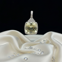 White Gold Cushion-Cut Lemon Quartz & Diamond Halo Pendant