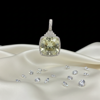 White Gold Cushion-Cut Lemon Quartz & Diamond Halo Pendant