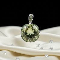 White Gold Round Checkerboard Green Amethyst & Green Stone Halo Pendant