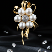 Yellow Gold Freshwater Pearl Flower Pendant with Pavé Diamond Center