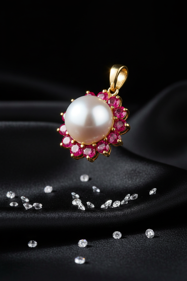 14K Yellow Gold Freshwater Pearl & Sapphire Enhancer Pendant