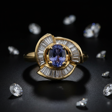14K Yellow Gold Antique Filigree Tanzanite Solitaire Ring