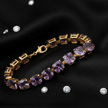 10K Yellow Gold Cushion-Cut Lavender Amethyst Tennis Bracelet