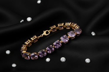 10K Yellow Gold Cushion-Cut Lavender Amethyst Tennis Bracelet