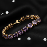 10K Yellow Gold Cushion-Cut Lavender Amethyst Tennis Bracelet