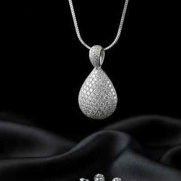 14K White Gold 1 CTW Diamond Pavé Teardrop Pendant Necklace