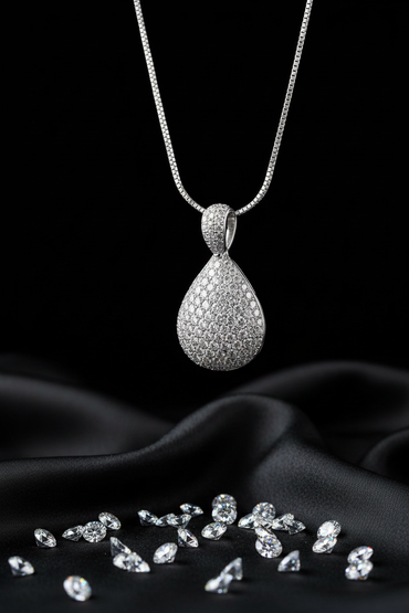 14K White Gold 1 CTW Diamond Pavé Teardrop Pendant Necklace