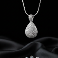 14K White Gold 1 CTW Diamond Pavé Teardrop Pendant Necklace