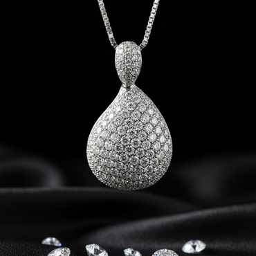 14K White Gold 1 CTW Diamond Pavé Teardrop Pendant Necklace