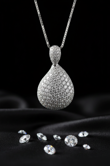 14K White Gold 1 CTW Diamond Pavé Teardrop Pendant Necklace