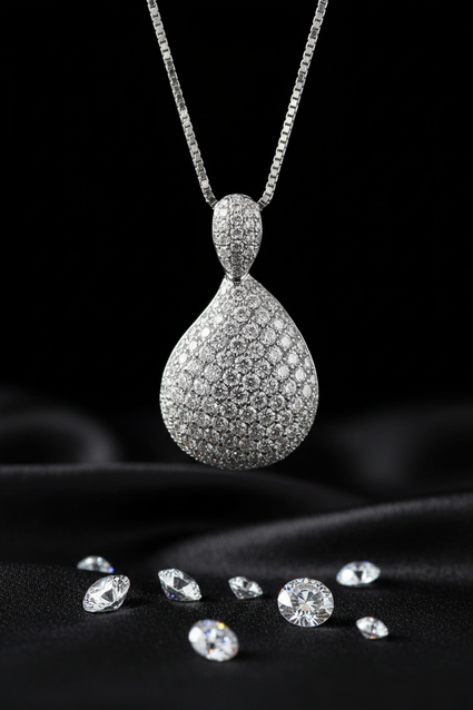 14K White Gold 1 CTW Diamond Pavé Teardrop Pendant Necklace