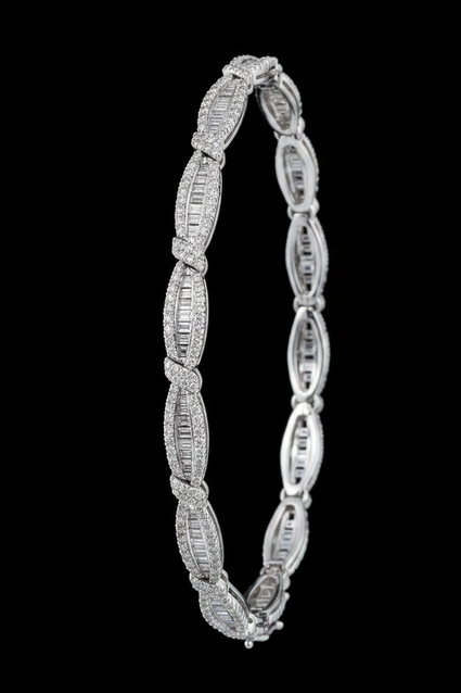 10K White Gold 3.0 CTW Diamond Wave Link Bracelet
