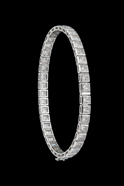 14K White Gold 4.87 CTW Princess Cut Diamond Bracelet