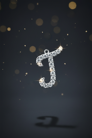 10K White Gold Diamond Letter T Initial Pendant